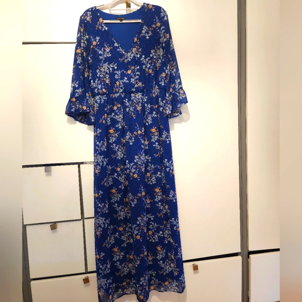 AS U WESH large Floral Blue Maxi Dress
